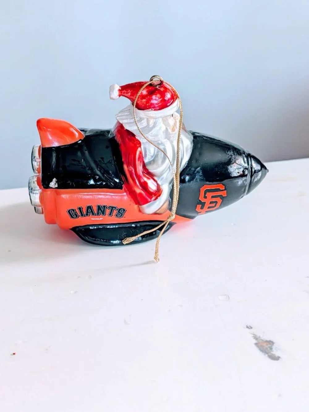 San Francisco Giants MLB Blown Glass Rocket Ship Christmas Ornament Santa NIB